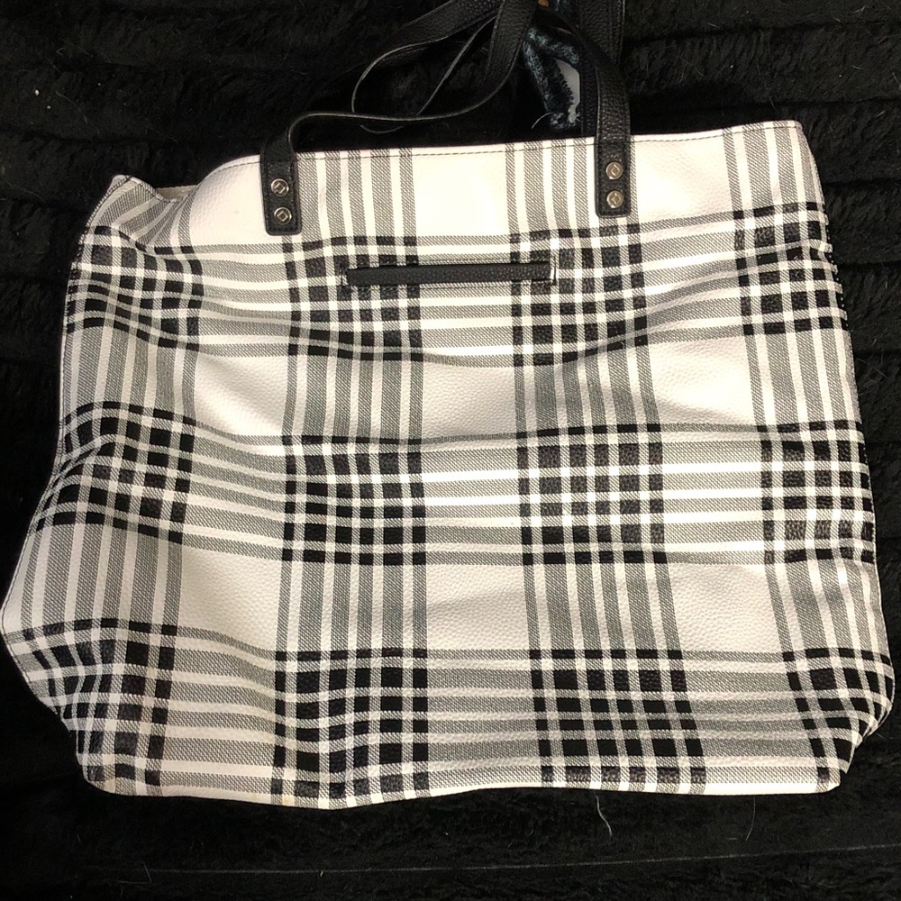 Thirty-One Black and White Plaid Hobo Bag